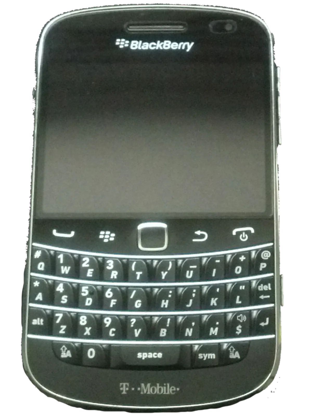 BlackBerry Bold 9900 T-Mobile 标识正面，使用来源已有透明背景抠图，未再编辑